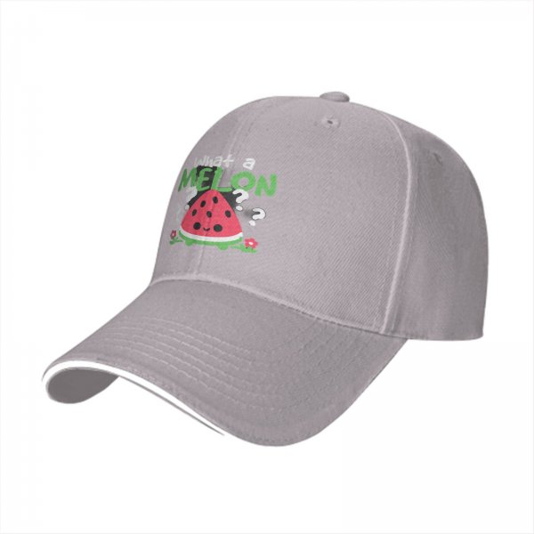 Black baseball cap with 'What a Melon' cute watermelon graphic