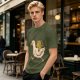 Olive T-Shirt Featuring Frog Riding Duck Holding Knife