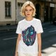 Olive T-Shirt with Gothic Corpse Bride Skull Candle Rose Print