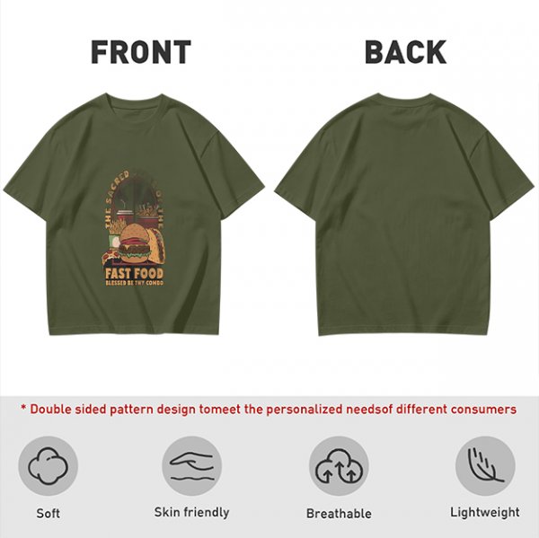 Olive T-Shirt With Sacred Fast Food Combo Graphic Print