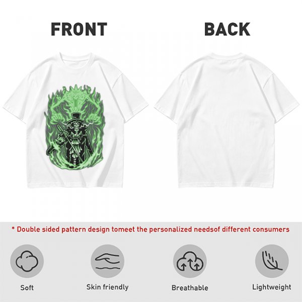Olive T-Shirt With Skeleton Gentleman And Green Flames Art