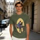 Olive T-shirt with Cartoon Chainsaw Action Character Print