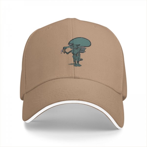 Black Baseball Cap With Alien Holding Drink Graphic