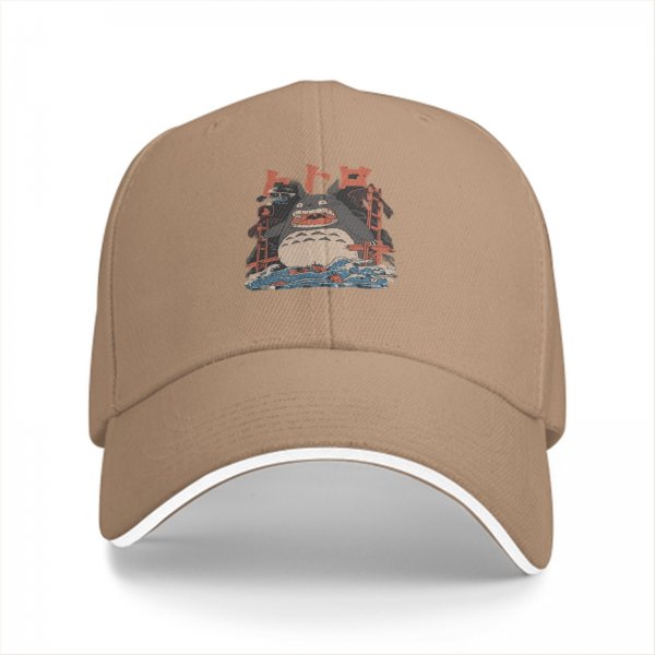 Black baseball cap with Totoro graphic and Japanese text print