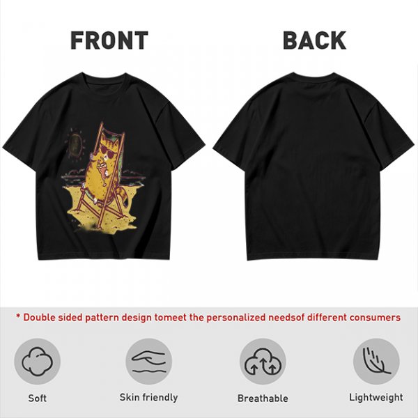 Olive T-Shirt With Cool Cat Lounging On Beach Chair Holding Drink