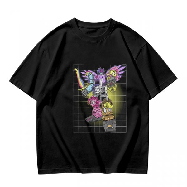 Olive T-shirt with colorful robot transformer graphic print