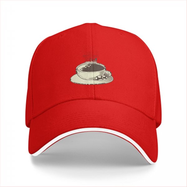 Black Baseball Cap With Coffee Cup And Cookies Graphic