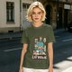 Olive T-Shirt With Funny Cat Graphic 'Catholic' Print