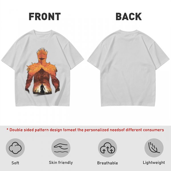 Olive T-Shirt With Giant Fire Warrior Silhouette And Small Knight Print