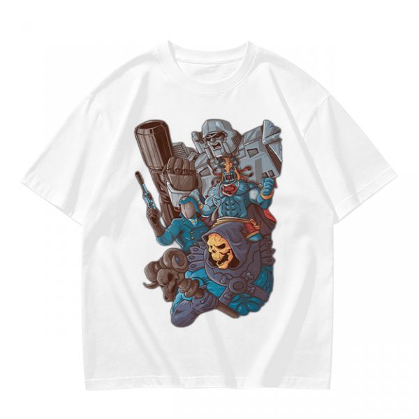 Olive T-shirt with 80s villain cartoon characters print