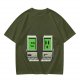Olive T-shirt with pixel art retro computer characters print