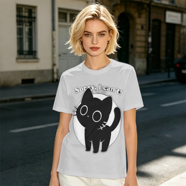 Olive T-Shirt With Sorry I Can't Black Cat Graphic Print