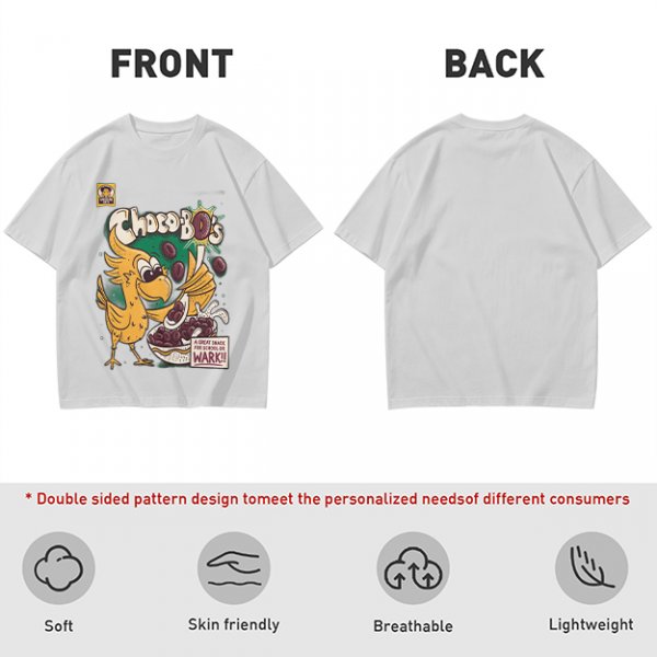 Olive t-shirt with Choco-Bo's cereal graphic featuring a yellow bird