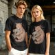 Olive T-Shirt Featuring a Ginger Cat Hugging a Skull
