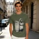 Olive Green T-Shirt With Raccoon Standing Next To Trash Can Graphic