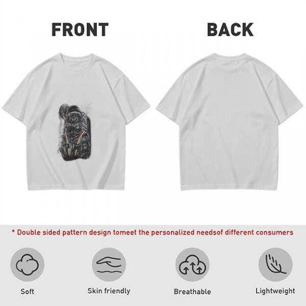 Olive T-Shirt With Astronaut Cat And Rainbow Accent Print