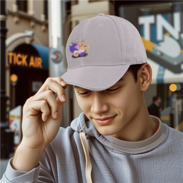 Black baseball cap with cute fantasy bird family illustration