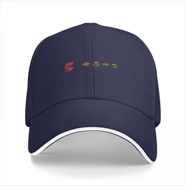 Black Baseball Cap With Grill And Burger Graphic Design
