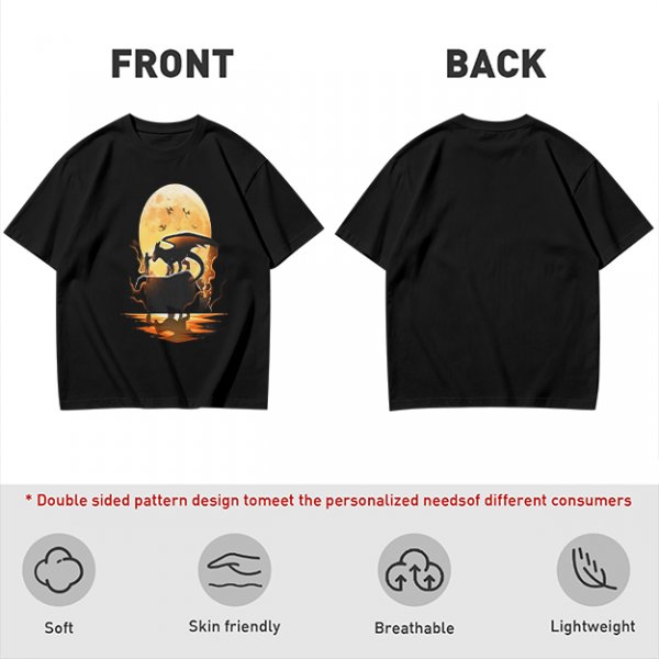 Olive T-Shirt With Dragon Silhouette Full Moon Graphic Print