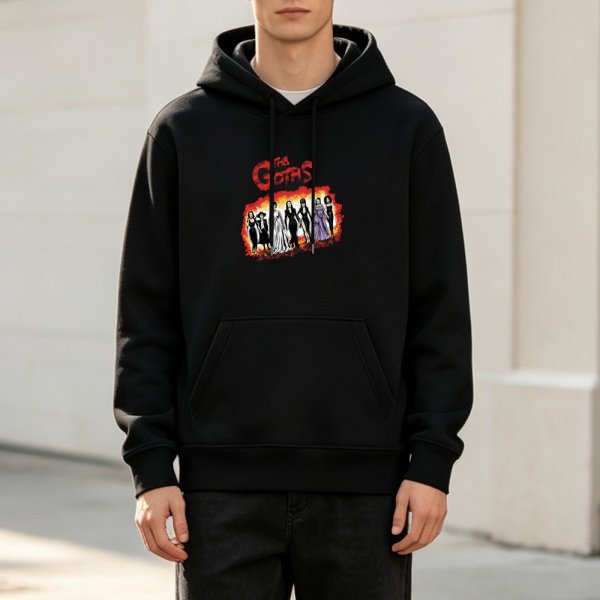 Black hoodie with gothic women group graphic print