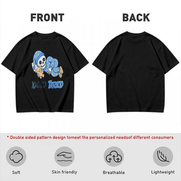 Olive T-Shirt with Sleeping Skeleton in Pajamas 'Dead Tired' Print
