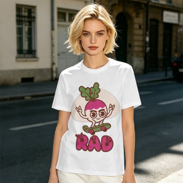 Olive T-Shirt With Rad Skating Radish Cartoon Graphic