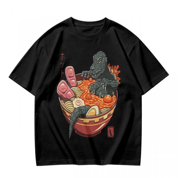 Godzilla in spicy ramen bowl graphic tee
