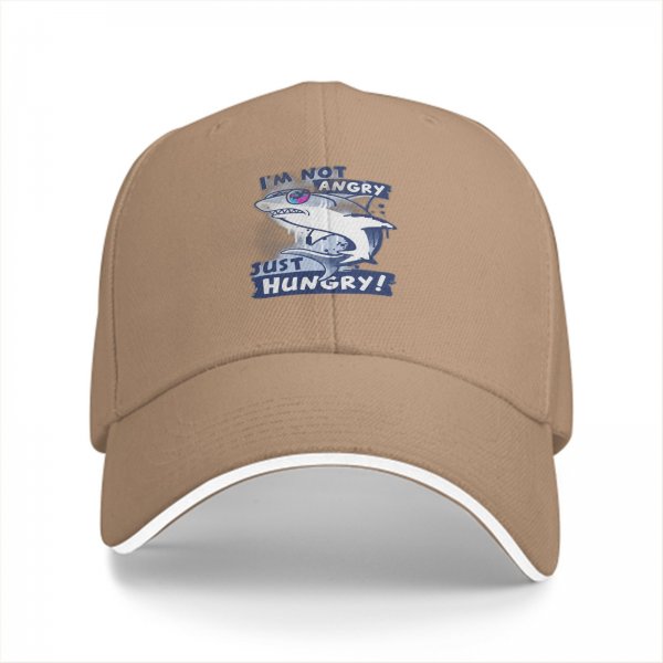 Black Baseball Cap With Shark 'I'm Not Angry Just Hungry' Print