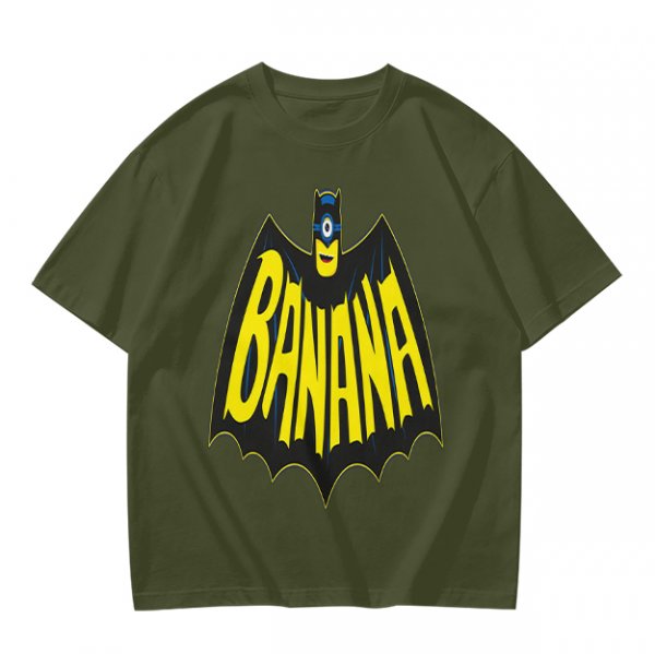 Olive green t-shirt with banana bat logo graphic