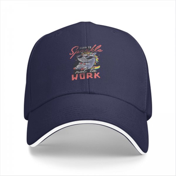 Black baseball cap with 'Born to Sparkle not to Work' cool unicorn print