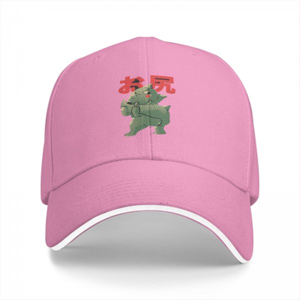 Black baseball cap with green monster graphic and red Japanese text
