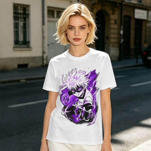Olive Anime Graphic T-Shirt Featuring Killua Zoldyck
