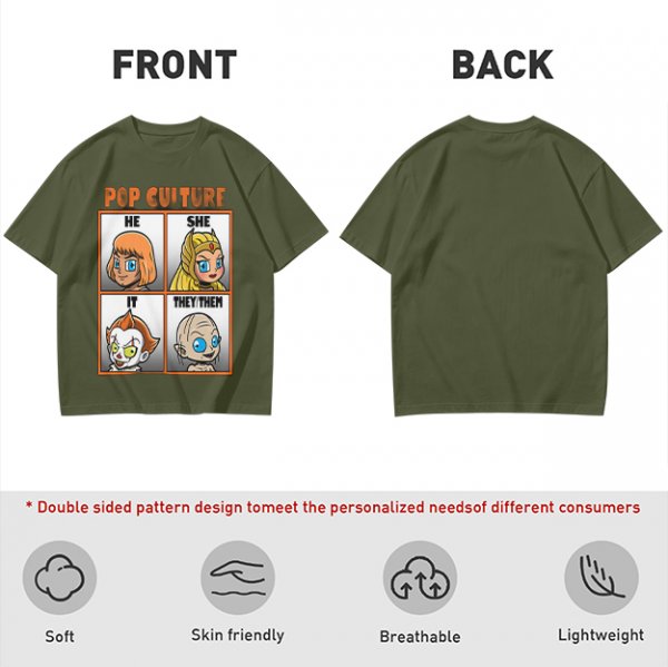 Pop Culture Pronoun Guide Chibi Character Graphic T-Shirt