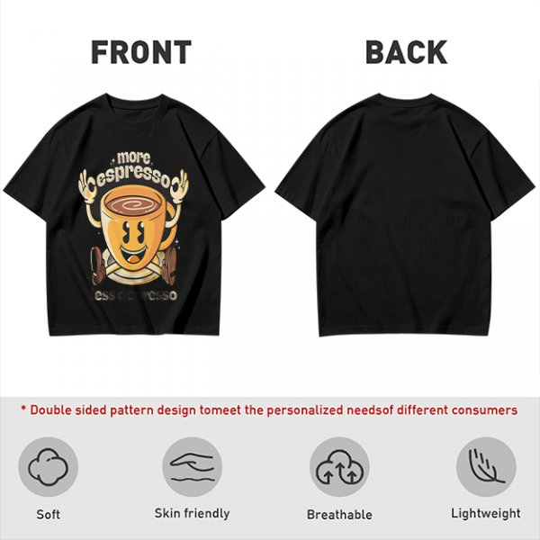 Oversized Olive T-Shirt with Retro Espresso Coffee Mascot Graphic