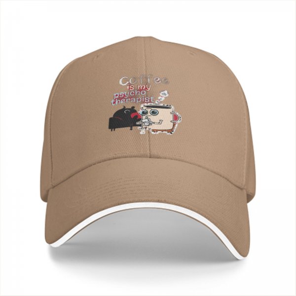 Coffee is my psychotherapist black baseball cap with cartoon print