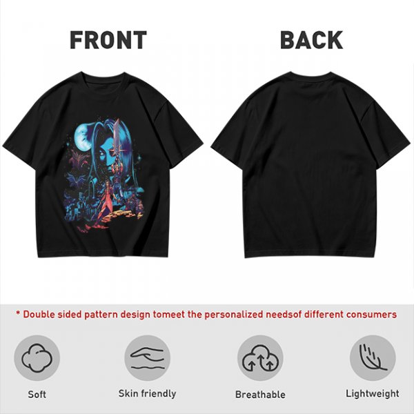 Olive T-shirt with fantasy warrior and moon graphic print