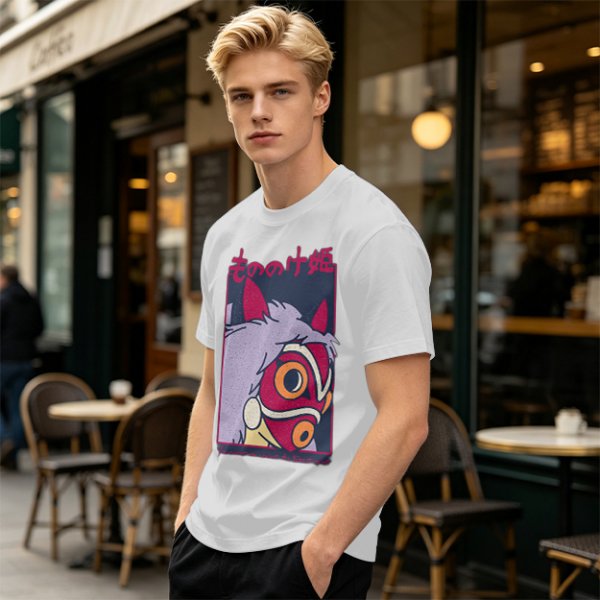 Olive T-shirt with Princess Mononoke Mask Graphic Print