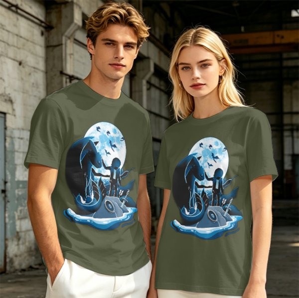 Olive T-Shirt With Dragon Rider Moonlit Fantasy Art Print