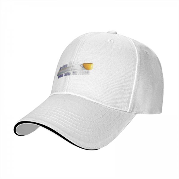 Black baseball cap with coffee themed graphic and text