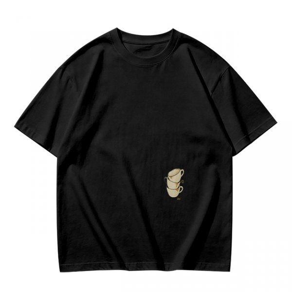 Olive Green Oversized T-Shirt With Stacked Teacup Graphic