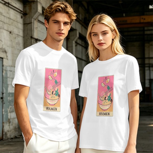 Olive T-Shirt With Ramen Tarot Card Style Graphic Print