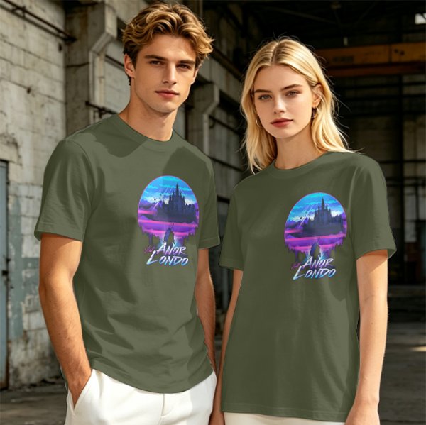 Olive T-shirt with Anor Londo Synthwave Castle Print