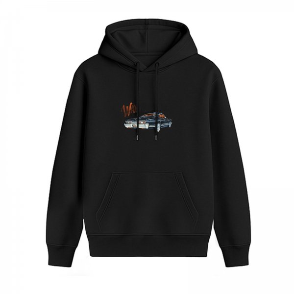 Black Hoodie With Vintage Car Graphic Print