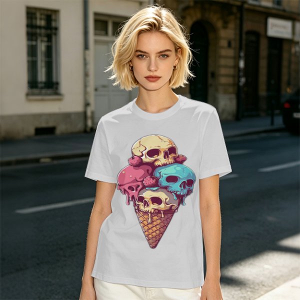 Olive T-Shirt With Skull Ice Cream Cone Graphic