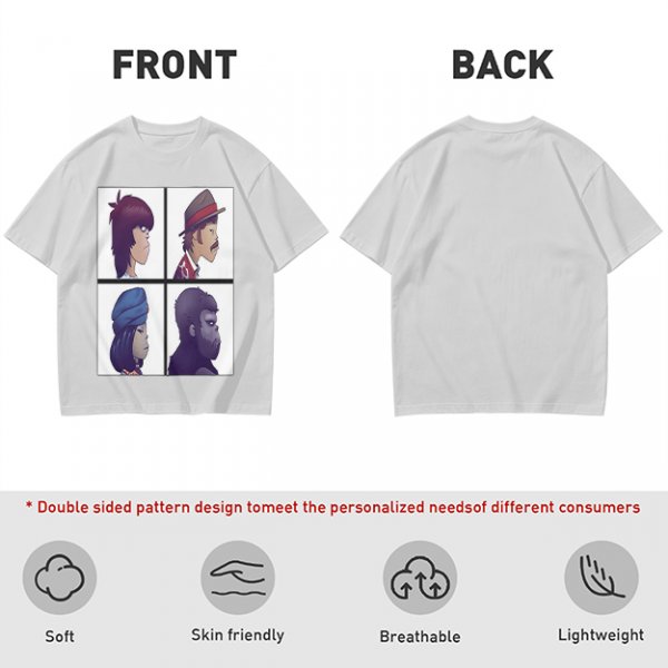 Olive T-Shirt With Four Gorillaz Character Portraits Print