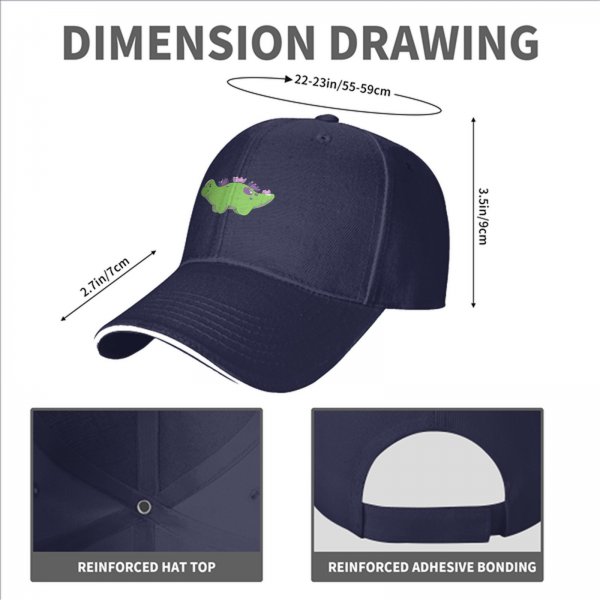 Black Baseball Cap With Cute Green Dinosaur Graphic