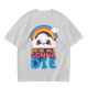 Olive T-Shirt With Cute Cloud Rainbow Graphic And 'We're All Gonna Die' Text