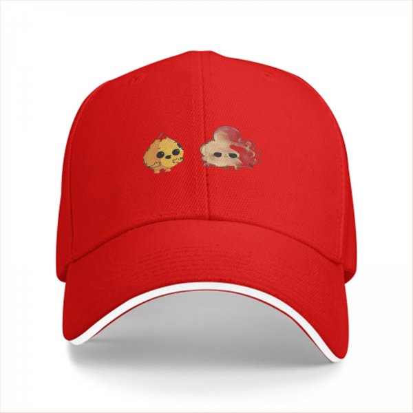 Black Baseball Cap With Cute Fire And Smoke Character Print