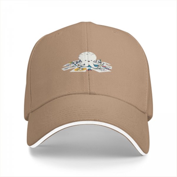Black baseball cap with cute octopus holding colorful cards print