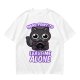 Olive t-shirt with a black cat holding a magic 8 ball and text 'Signs Point To Leave Me Alone'